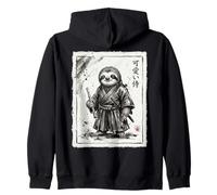 Samurai Bradipo Guerriero Arte Giapponese con Flauto Giappone Zen Felpa con Cappuccio