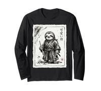 Samurai Bradipo Guerriero Arte Giapponese con Flauto Giappone Zen Maglia a Manica