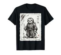 Samurai Bradipo Guerriero Arte Giapponese con Flauto Giappone Zen Maglietta