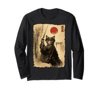 Samurai Cat Anime Japanese Art Funny Graphic Ukiyo-e Art Maglia a Manica