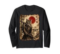 Samurai Cat Anime Japanese Art Funny Graphic Ukiyo-e Art Maglia a Manica