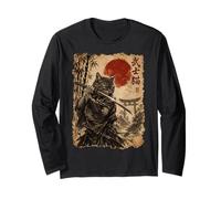 Samurai Cat Anime Japanese Art Funny Graphic Ukiyo-e Art Maglia a Manica