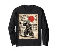 Samurai Cat Anime Japanese Art Funny Graphic Ukiyo-e Art Maglia a Manica