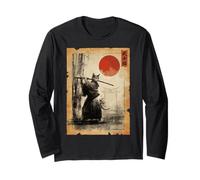 Samurai Cat Anime Japanese Art Funny Graphic Ukiyo-e Art Maglia a Manica