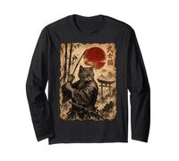Samurai Cat Anime Japanese Art Funny Graphic Ukiyo-e Art Maglia a Manica