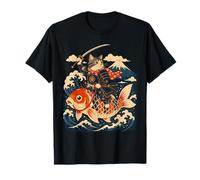 Samurai Cat Equitazione Koi Anime Guerriero Giapponese Arte Maglietta