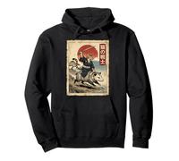 Samurai Cat Equitazione Opossum Giapponese Retro Art Vintage Giappone Felpa con Cappuccio