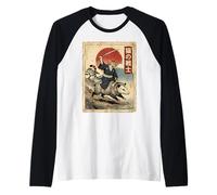 Samurai Cat Equitazione Opossum Giapponese Retro Art Vintage Giappone Maglia con Maniche Raglan