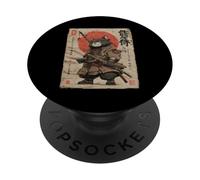 Samurai Cat Giappone Woodblock Warrior Vintage Chibi Art PopSockets PopGrip Adesivo