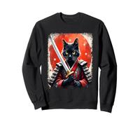 Samurai Cat Giapponese Sumi-e Art Kawaii Divertente novità Felpa