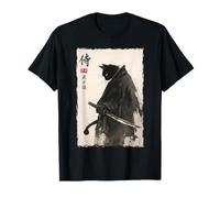 Samurai Cat Ink Art Japanese Katana Minimal Illustration Maglietta