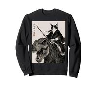 Samurai Cat Riding T Rex Spada Down Close Up Design Felpa