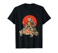 Samurai Cat Riding Turtle Japanese Cherry Blossom Warrior Maglietta
