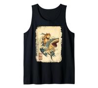 Samurai Cat Shirt - Retro Ninja Japanese Cat Shark Kanagawa Canotta