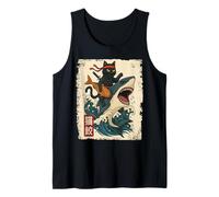 Samurai Cat Shirt - Retro Ninja Japanese Cat Shark Kanagawa Canotta