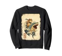 Samurai Cat Shirt - Retro Ninja Japanese Cat Shark Kanagawa Felpa