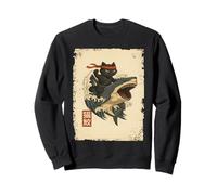Samurai Cat Shirt - Retro Ninja Japanese Cat Shark Kanagawa Felpa