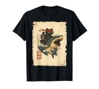 Samurai Cat Shirt - Retro Ninja Japanese Cat Shark Kanagawa Maglietta