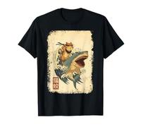 Samurai Cat Shirt - Retro Ninja Japanese Cat Shark Kanagawa Maglietta