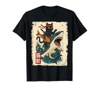 Samurai Cat Shirt - Retro Ninja Japanese Cat Shark Kanagawa Maglietta