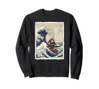 Samurai Cat Surf La Grande Onda off Kanagawa Ukiyo-e Art Felpa