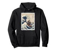 Samurai Cat Surf La Grande Onda off Kanagawa Ukiyo-e Art Felpa con Cappuccio