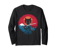 Samurai Cat Vintage Ukiyo-e Warrior Kanji Giappone Anime Ink Maglia a Manica