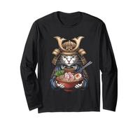 Samurai Cat Vintage Ukiyo-e Warrior Kanji Giappone Anime Ink Maglia a Manica