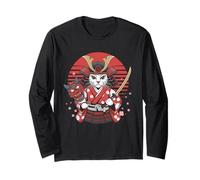 Samurai Cat Vintage Ukiyo-e Warrior Kanji Giappone Anime Ink Maglia a Manica
