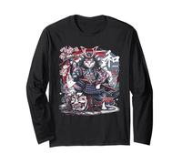 Samurai Cat Vintage Ukiyo-e Warrior Kanji Giappone Anime Ink Maglia a Manica