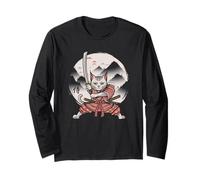 Samurai Cat Vintage Ukiyo-e Warrior Kanji Giappone Anime Ink Maglia a Manica