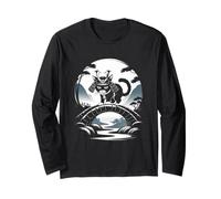 Samurai Cat Vintage Ukiyo-e Warrior Kanji Giappone Anime Ink Maglia a Manica