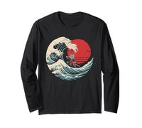 Samurai Cat Vintage Ukiyo-e Warrior Kanji Giappone Anime Ink Maglia a Manica