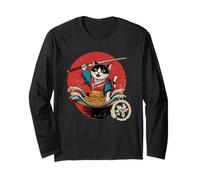Samurai Cat Vintage Ukiyo-e Warrior Kanji Giappone Anime Ink Maglia a Manica