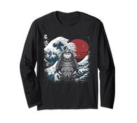 Samurai Cat Vintage Ukiyo-e Warrior Kanji Giappone Anime Ink Maglia a Manica