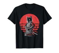 Samurai Cat Vintage Ukiyo-e Warrior Kanji Giappone Anime Ink Maglietta