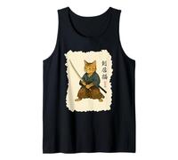 Samurai Cat Warrior Arte Giapponese Feline Katana Lettere Ninja Canotta
