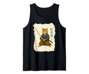 Samurai Cat Warrior Arte Giapponese Feline Katana Lettere Ninja Canotta