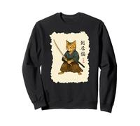 Samurai Cat Warrior Arte Giapponese Feline Katana Lettere Ninja Felpa