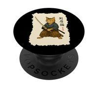 Samurai Cat Warrior Arte Giapponese Feline Katana Lettere Ninja PopSockets PopGrip Adesivo