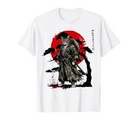 Samurai Cat Warrior Arte Giapponese Feline Katana Maglietta