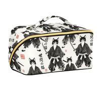 Samurai Cat Warrior Ink Japanese Art Cosmetic Bag con divisori grande borsa cosmetica da viaggio per donne verticale autoportante