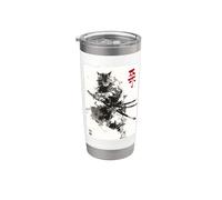 Samurai Cat Warrior Ink Opera d'arte Kawaii Anime Cat Samurai Bicchiere termico in acciaio inox doppia parete