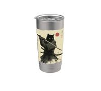 Samurai Cat Warrior Ink Opera d'arte Kawaii Anime Cat Samurai Bicchiere termico in acciaio inox doppia parete