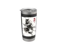 Samurai Cat Warrior Ink Opera d'arte Kawaii Anime Cat Samurai Bicchiere termico in acciaio inox doppia parete
