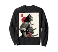 Samurai Cat Warrior Ink Opera d'Arte Kawaii Anime Cat Samurai Felpa