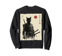 Samurai Cat Warrior Ink Opera d'Arte Kawaii Anime Cat Samurai Felpa