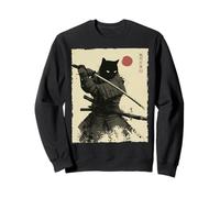 Samurai Cat Warrior Ink Opera d'Arte Kawaii Anime Cat Samurai Felpa