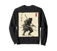 Samurai Cat Warrior Ink Opera d'Arte Kawaii Anime Cat Samurai Felpa