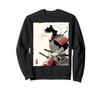 Samurai Cat Warrior Ink Opera d'Arte Kawaii Anime Cat Samurai Felpa